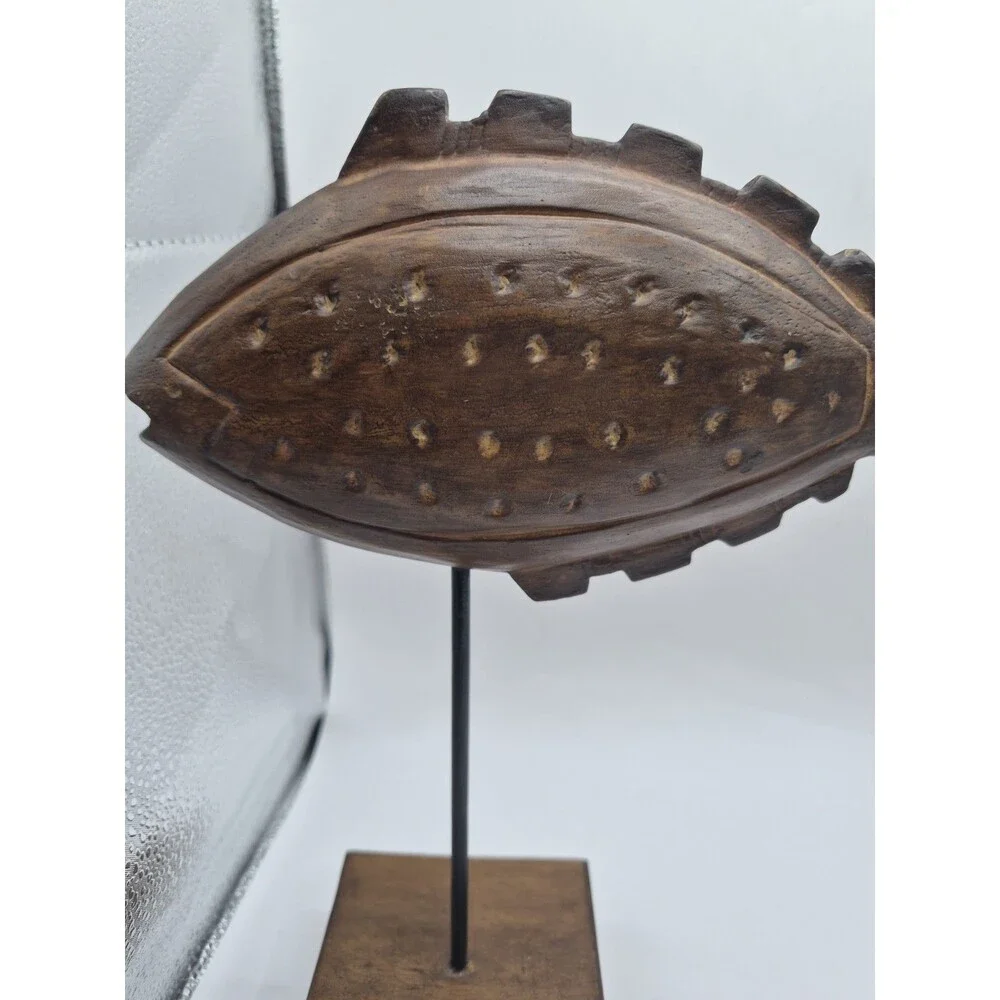 Wooden Hand Carved Fish On A Pedestal Portofino Rustic Coastal Decor